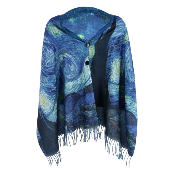 The Magic Scarf Company Women's Reversible Sueded Van Gogh Print Button Shawl - Picture 2 of 5
